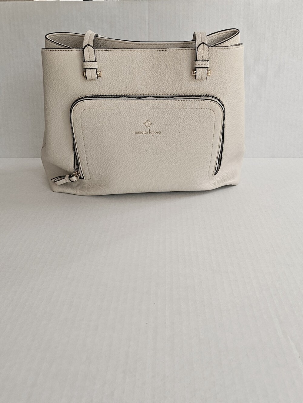 Nanette Lepore Ivory Shoulder Bag Floral Liner Faux Leather Multiple Pockets